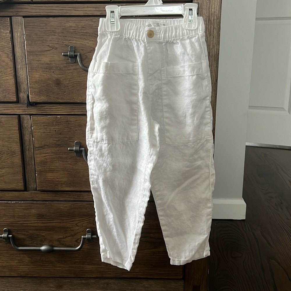 Zara White Linen-Blend Kids Casual Pants